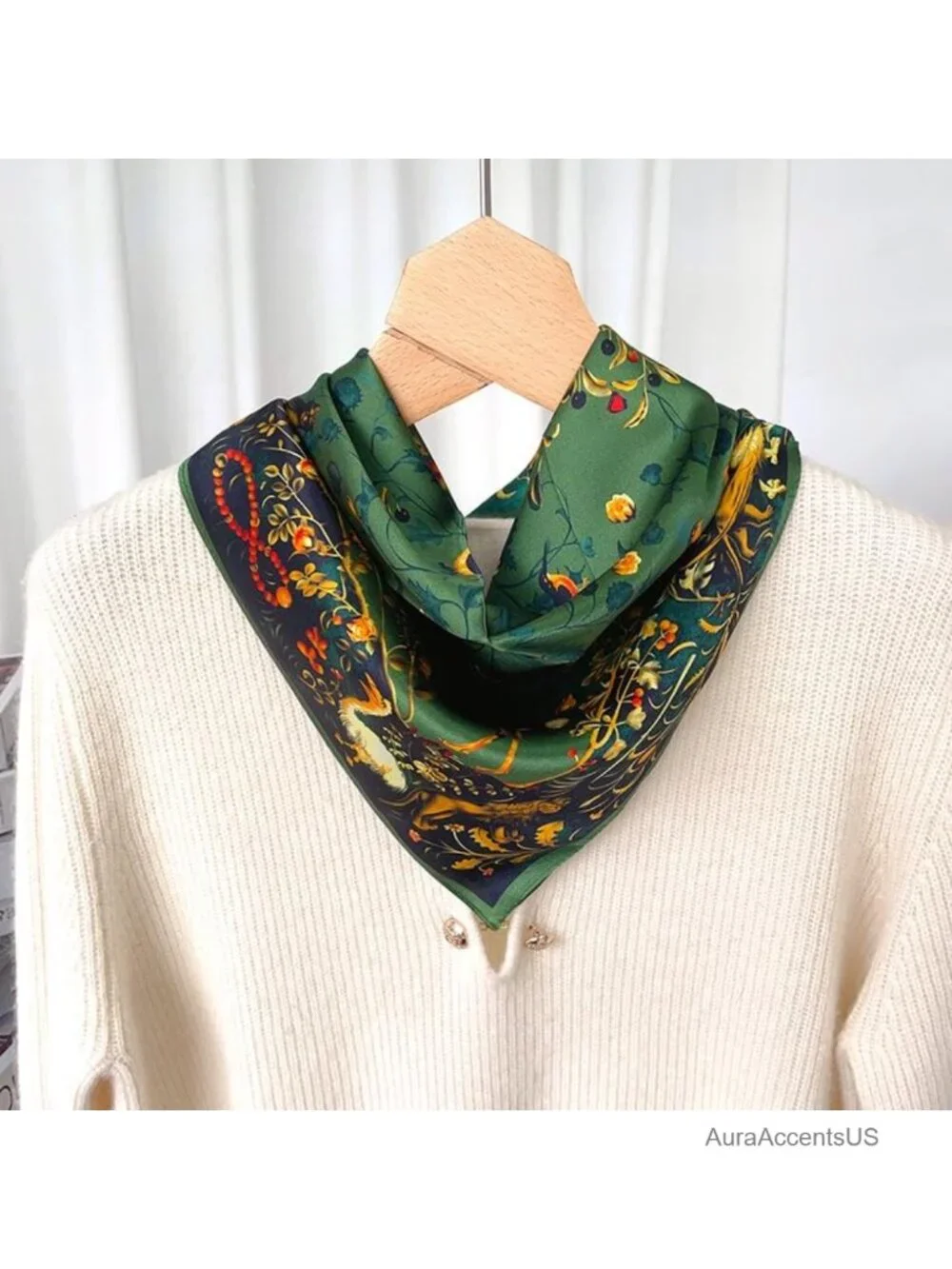 100% Silk Square Scarf for Hair, Neck, Bag Wrap